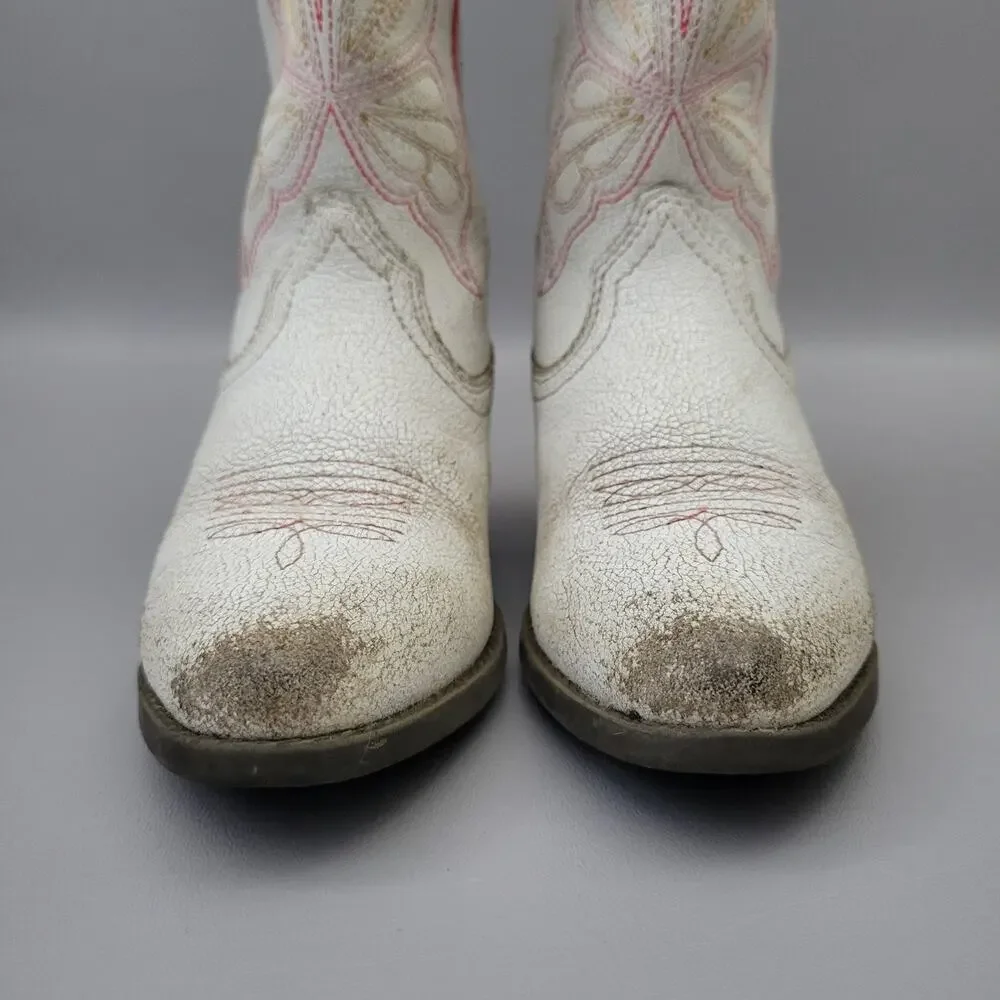 Kids Girls Ariat Boots Heritage Western Butterfly White Pink Size 12.5 Toddler